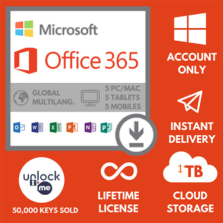 Microsoft Office 365/2026 Pro Plus Account/ 5 devices/ For PC, Mac, iOS, Android, And Chromebook/ 1 year subscription